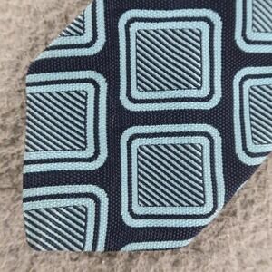 VTG Riviera Tie Blue Geometric 60s Retro Squares 4"